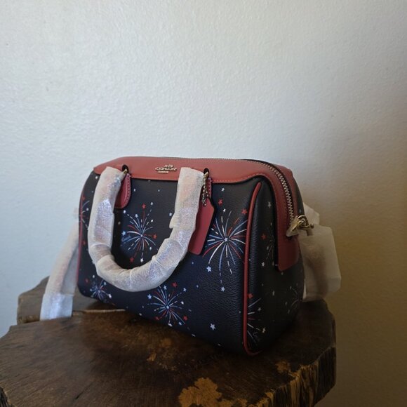 Coach Mini Bennett Satchel F73155 Fireworks SV/Navy Multi Red White Blue NWT - Picture 11 of 15